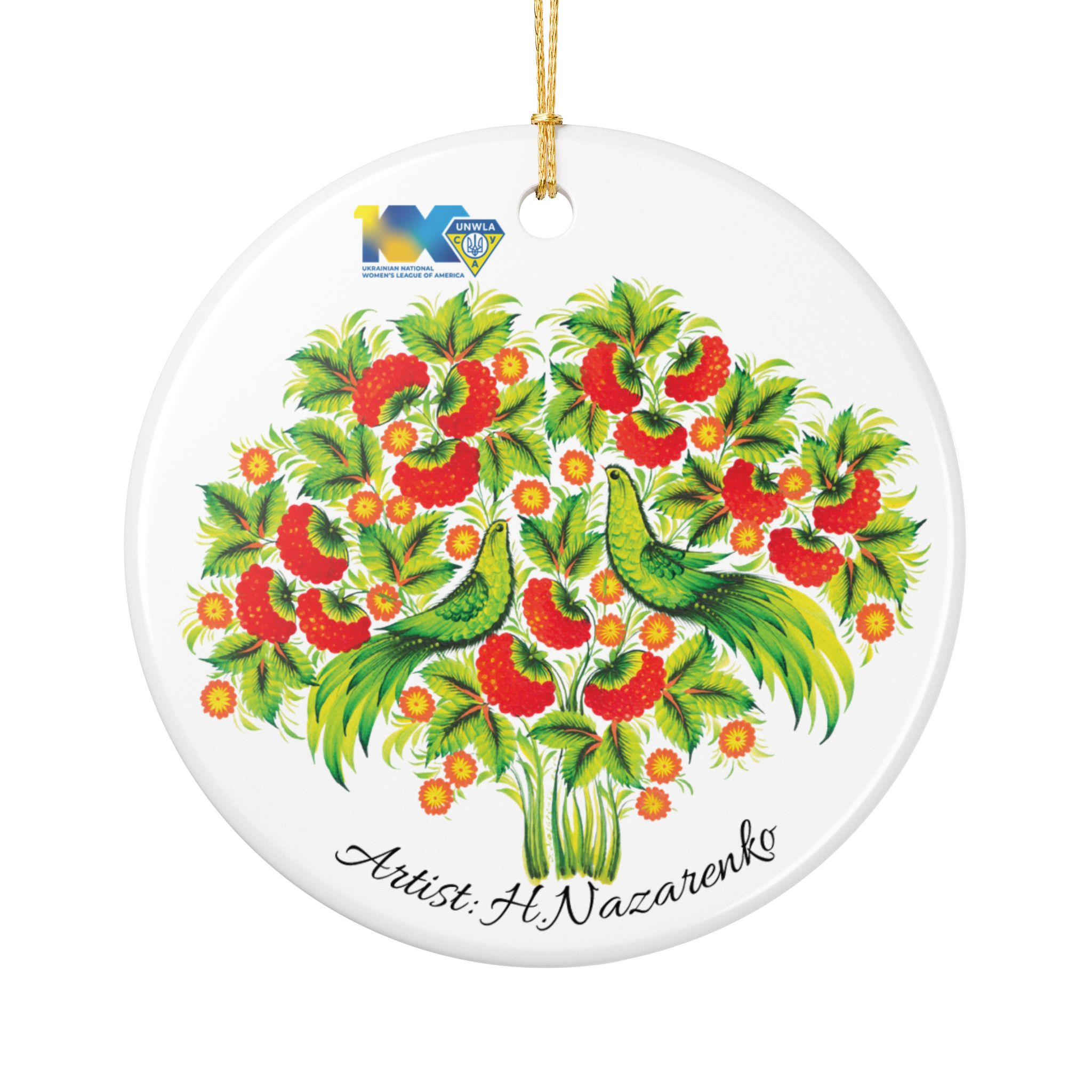 Round Ceramic Ornament "Kalyna"