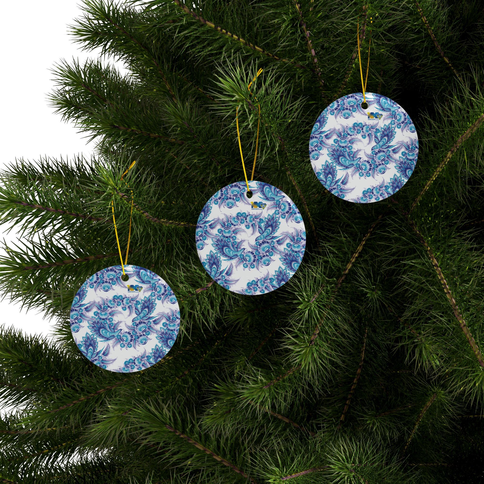 Ceramic Ornaments "Blue Birds", 2-Side Print, (1pc, 3pcs, 5pcs) - Image 4