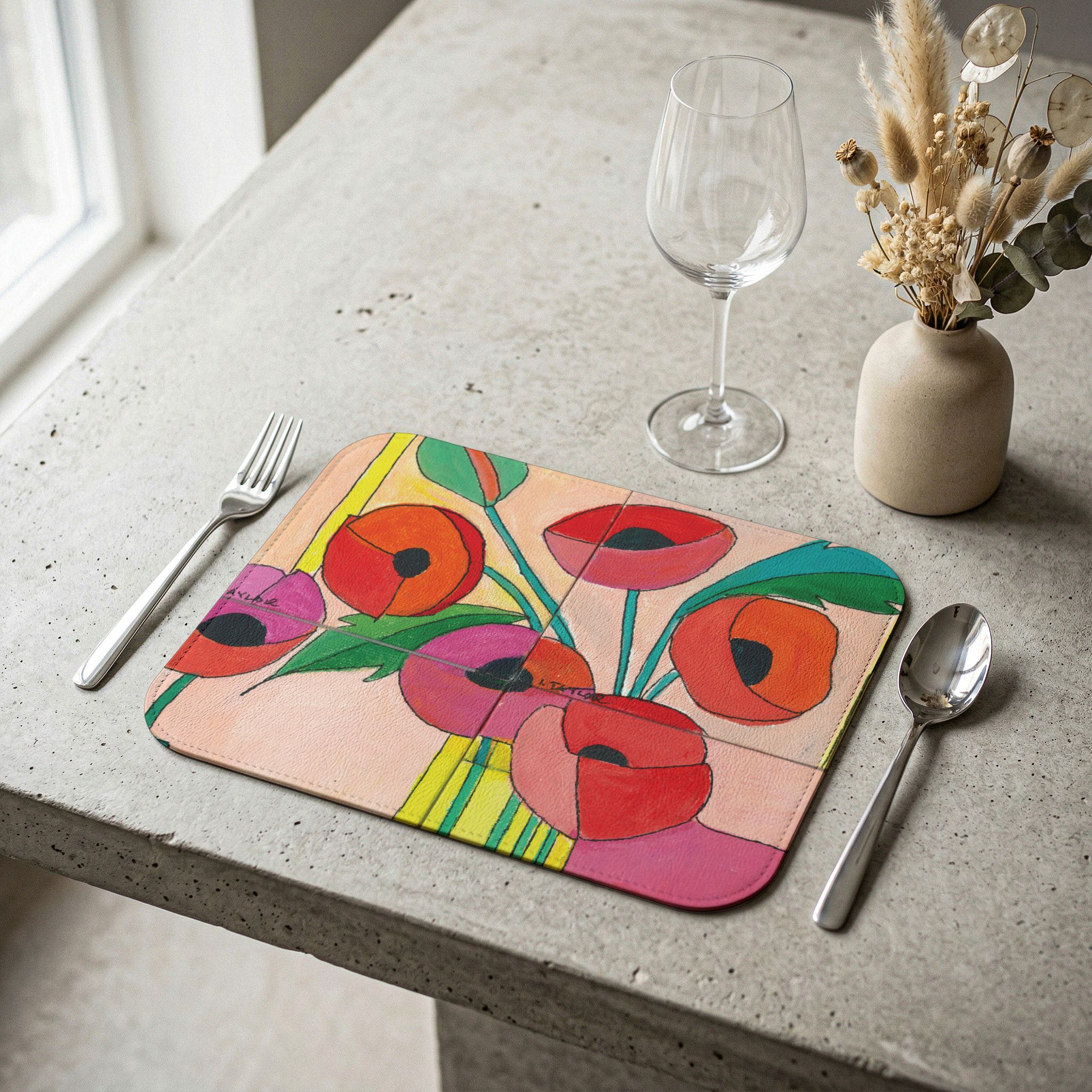 Bright Poppies Leather Placemat - Image 2