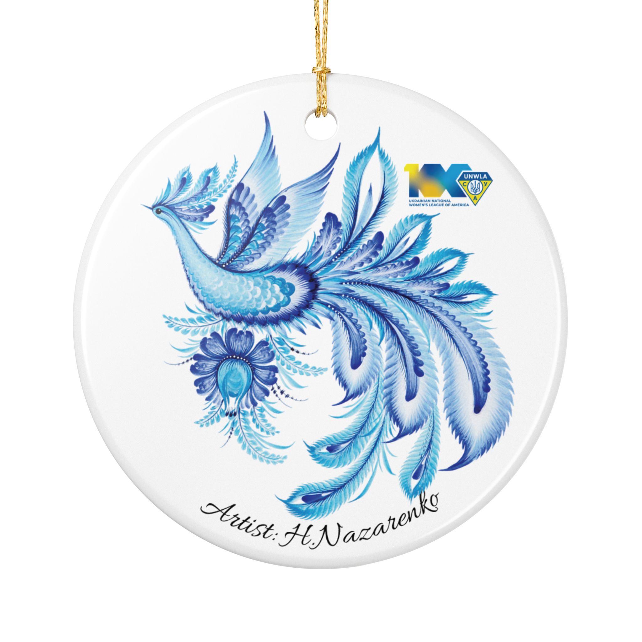 Round Ceramic Ornament "Blue Bird"