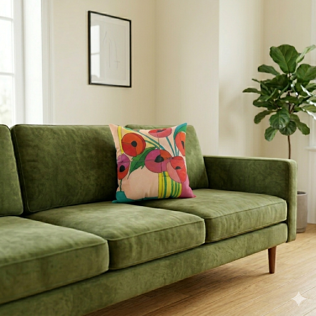 Bright Poppies Faux Suede Square Pillow - Image 2