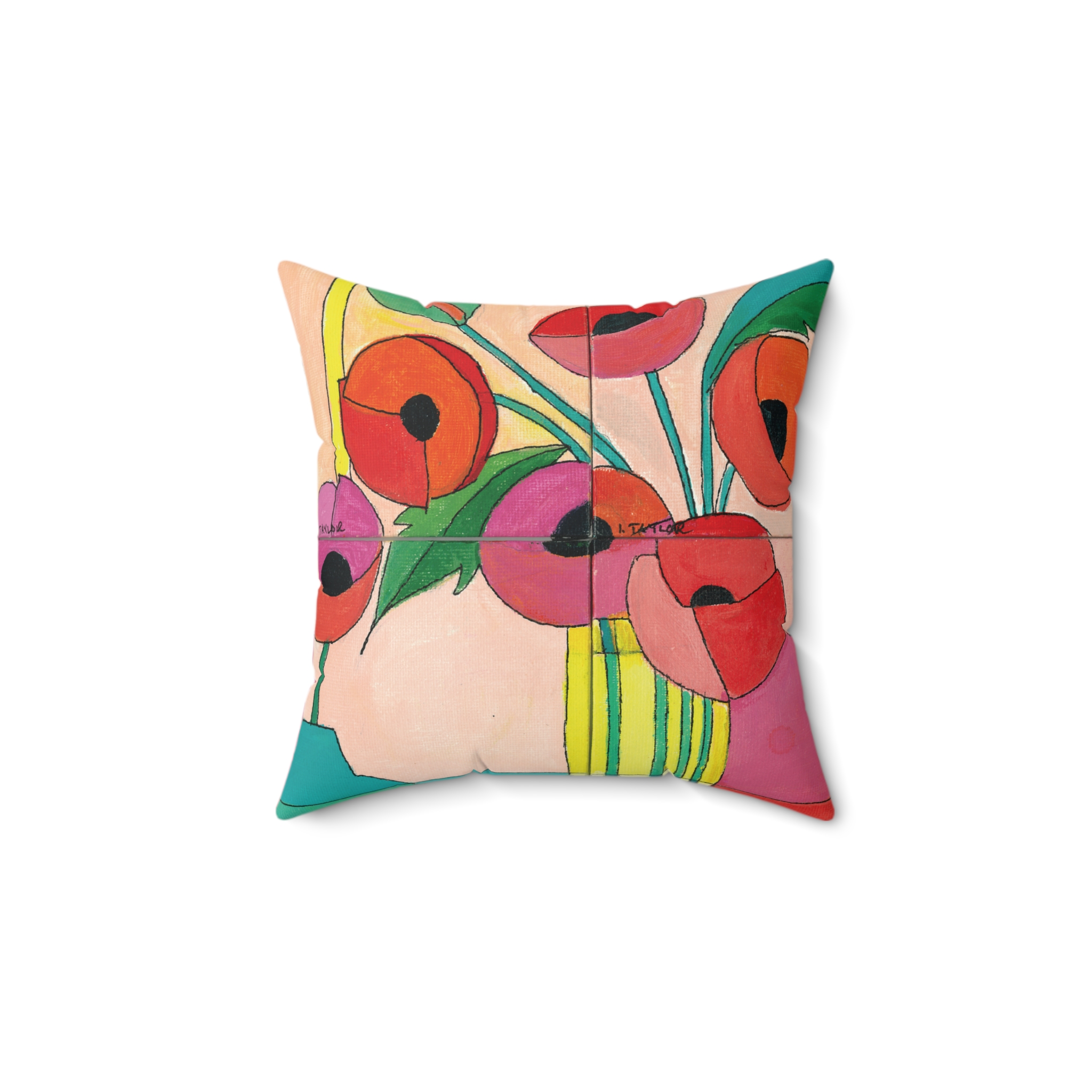 Bright Poppies Faux Suede Square Pillow - Image 3