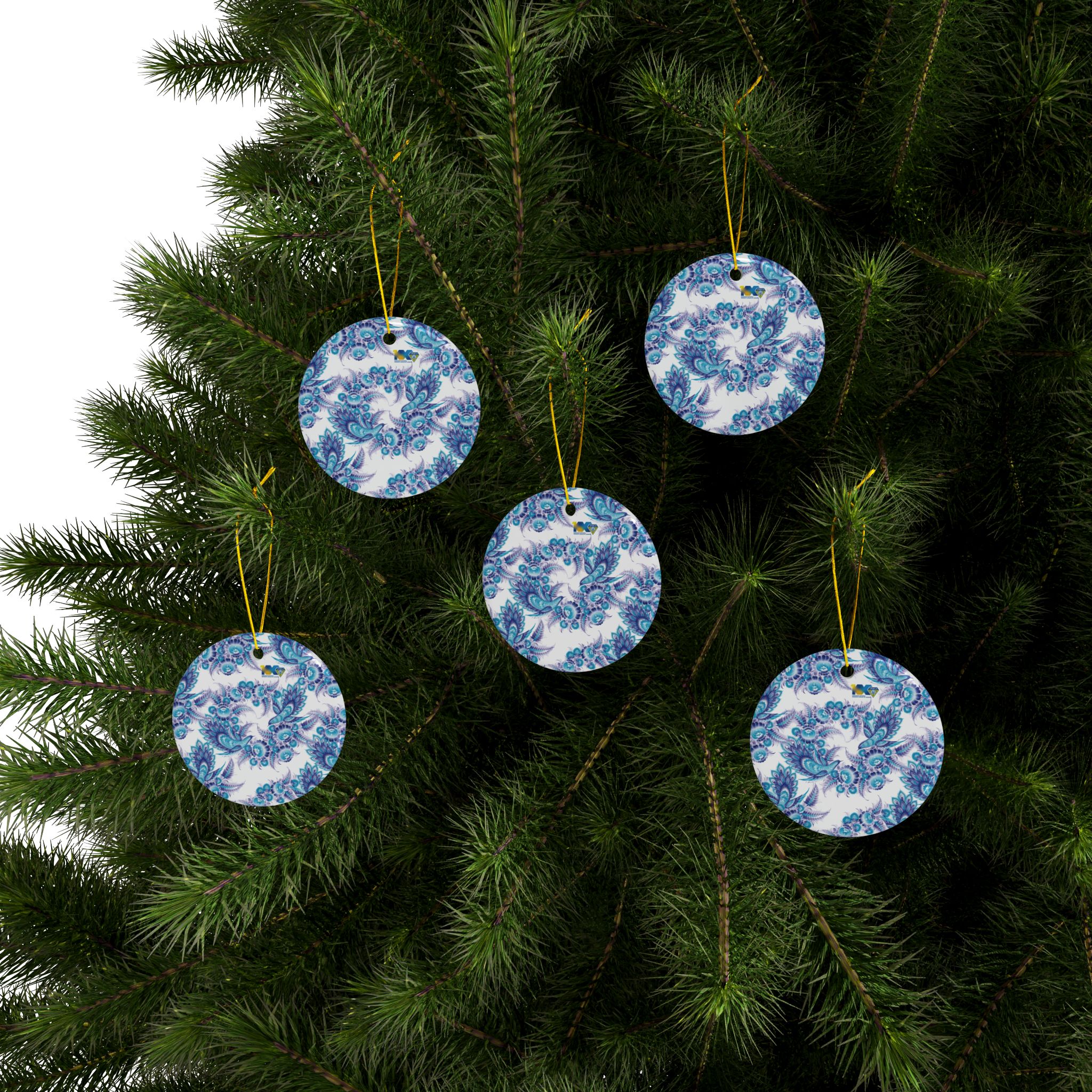 Ceramic Ornaments "Blue Birds", 2-Side Print, (1pc, 3pcs, 5pcs) - Image 5